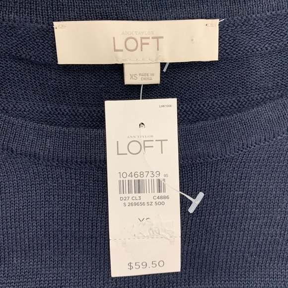 LOFT NWT XS Navy Blue Sweater Wool Stripe Semi Sheer Ann Taylor - Picture 4 of 6